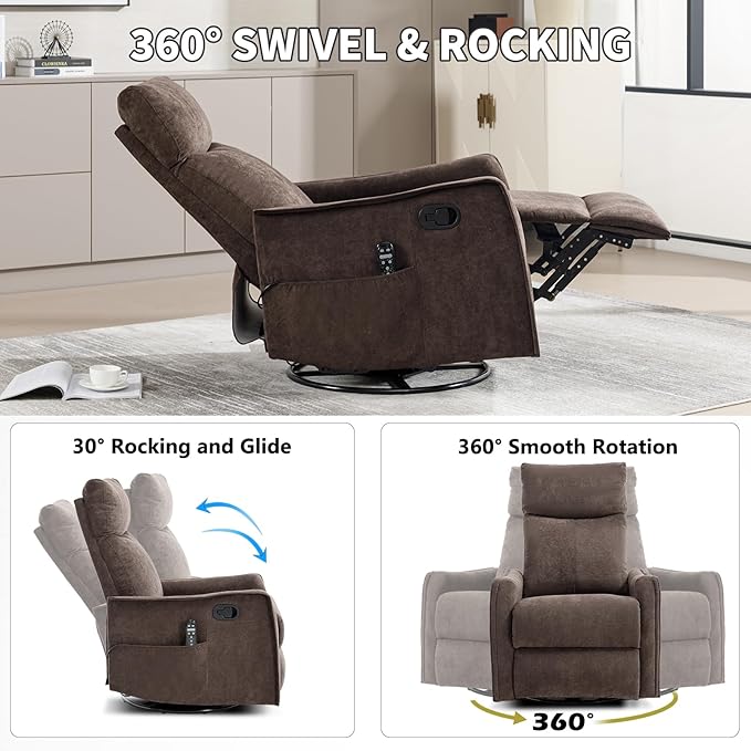 Trustyue Swivel Rocker Recliner Chair, 360° Swivel Recliner - Image 8
