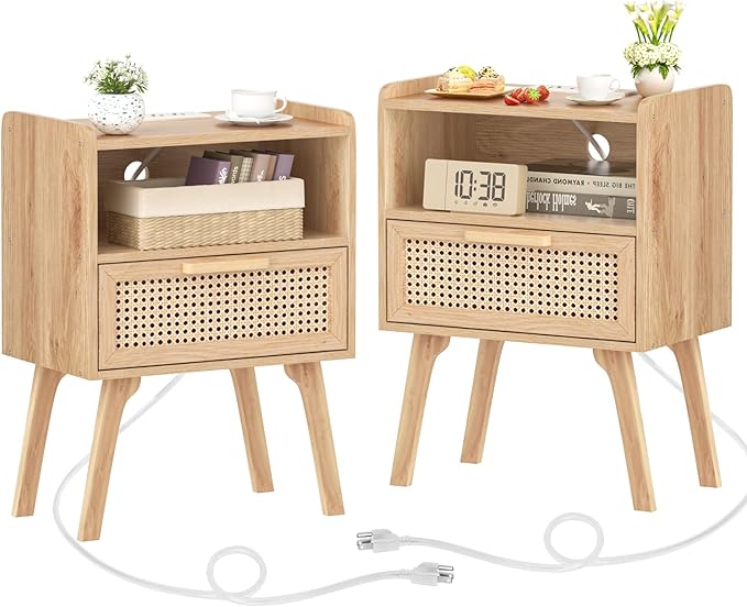 Lerliuo Rattan Nightstands Set of 2 by Lerliuo
