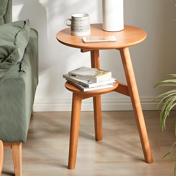 Side Table, 2-Tier Round End Tables Living Room, Mid Century Modern Side Table by Cttasty