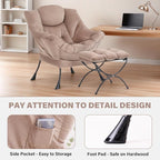 Tiita Lazy Chair with Ottoman, Khaki Modern Large Accent Chair, Comfy Leisure - Image 5