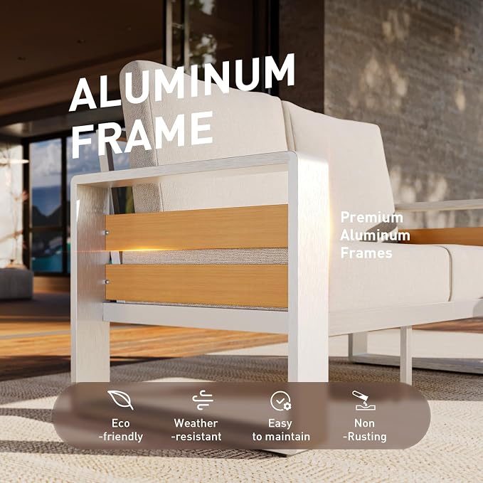 Aoxun Aluminum Patio Furniture Set, 4 Seats Luxury Metal Patio Conversation Sets - Image 3