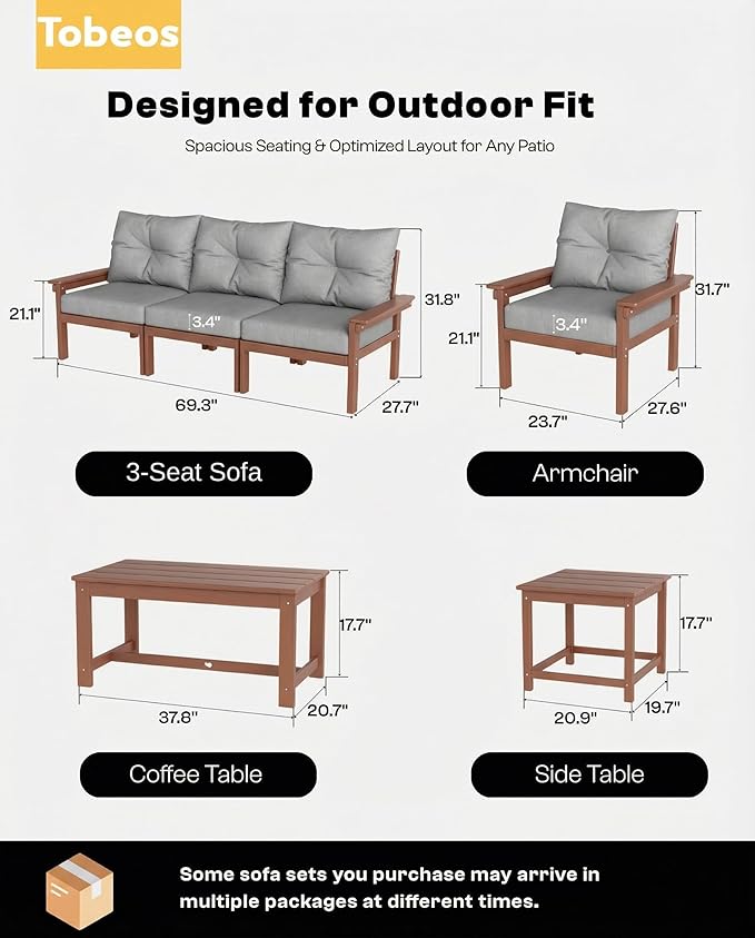 HDPE 7 Piece Patio Furniture Set, All-Weather Outdoor Couch Set - Image 6