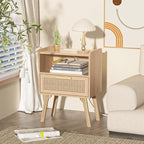 Lerliuo Rattan Nightstand with Charging Station, Boho Night Stand with Handmade - Image 8