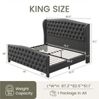 LARMACE King Size Bed Frame Velvet Upholstered Platform Bed - Image 2