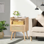Lerliuo Rattan Nightstand with Charging Station, Boho Side Table with Drawer - Image 4