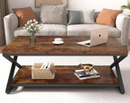 HSH Rustic Coffee Table with Storage Shelf, Industrial Metal Wood Living Room - Image 4