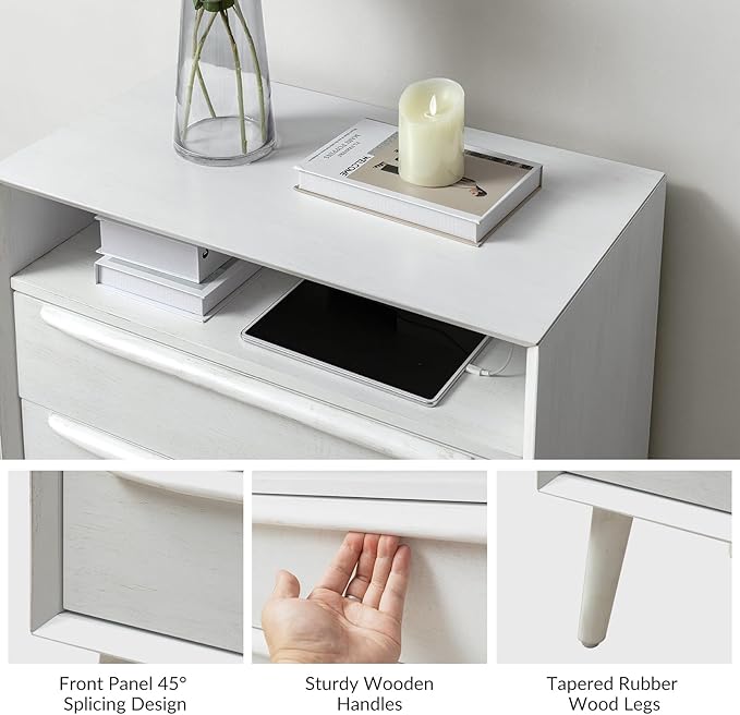 HULALA HOME End Table with Charging Station, Mid-Century Modern 2 Drawer and - Image 5