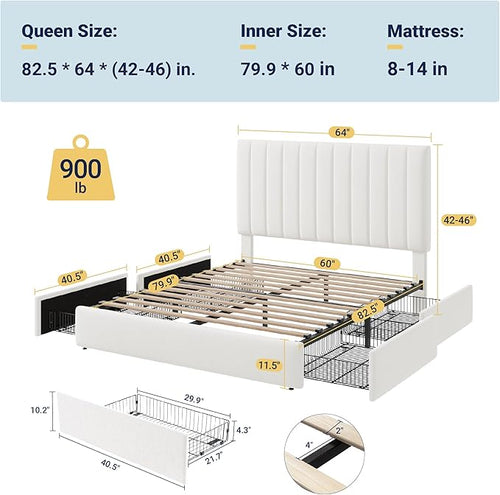 Allewie Queen Size Storage Bed Frame, Vertical Channel Tufted Adjustable - Image 2