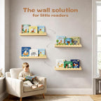 Nursery Floating Shelves for Kids Room, 4 Pack 15.7 Inch Natural Wood Wall - Image 5