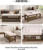 ABHENG Solid Rubber Wood Shoe Bench, Soft Chenille Material Upholstered Seat - Image 7
