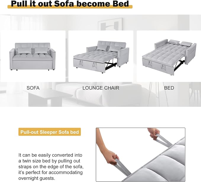 3 in 1 Convertible Sofa Bed, Love Seat Sleeper Bed - Image 7