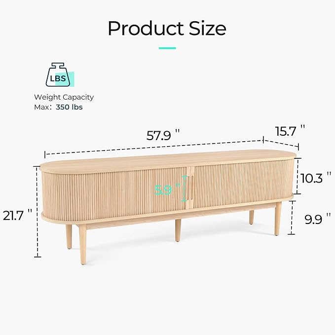 LINSY Home TV Stand for 65" TV, Mid-Century Modern 58" Entertainment Center - Image 2