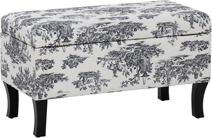 Linon Stephanie Black and White Toile Fully Upholstered Bench - Image 12
