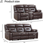 EBELLO Manual Recliner Sofa Set, Faux Leather Reclining Living Room Furniture - Image 2