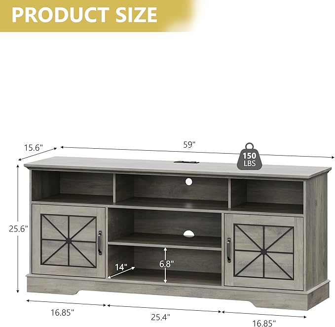 Xixini Farmhouse TV Stand for 65/60/55 Inch Tvs, Rustic Entertainment Center - Image 7