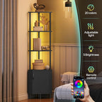 HOOBRO Corner Cabinet with LED Light, Corner Shelf Stand with Storage and Doors - Image 6