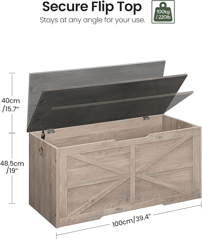 CHOEZON Storage Chest, 39.4" Wooden Storage Trunk, Retro Storage Bench - Image 3