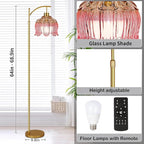 QIYIZM Pink Floor Lamp for Living Room, Glass Gold Dimmable Standing Lamp - Image 5