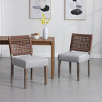 LZAREAL Farmhouse Dining Chairs Set of 2 Linen Fabric Upholstered Accent Side - Image 3