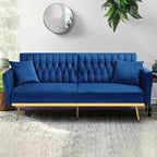 70” Velvet Futon Sofa Bed w/Adjustable Armrests and Backrest, Convertible Futon - Image 2