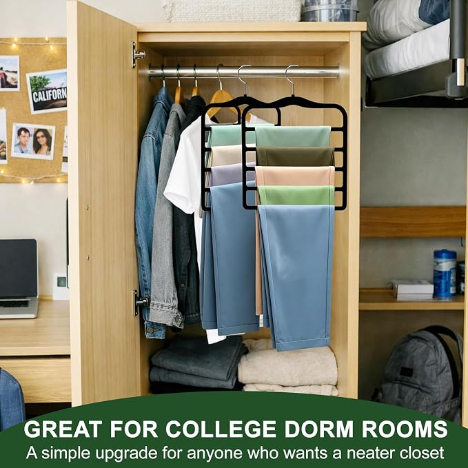 Closet Organizers and Storage, 3 Pack Pants-Hangers-Space-Saving, Velvet Non - Image 7