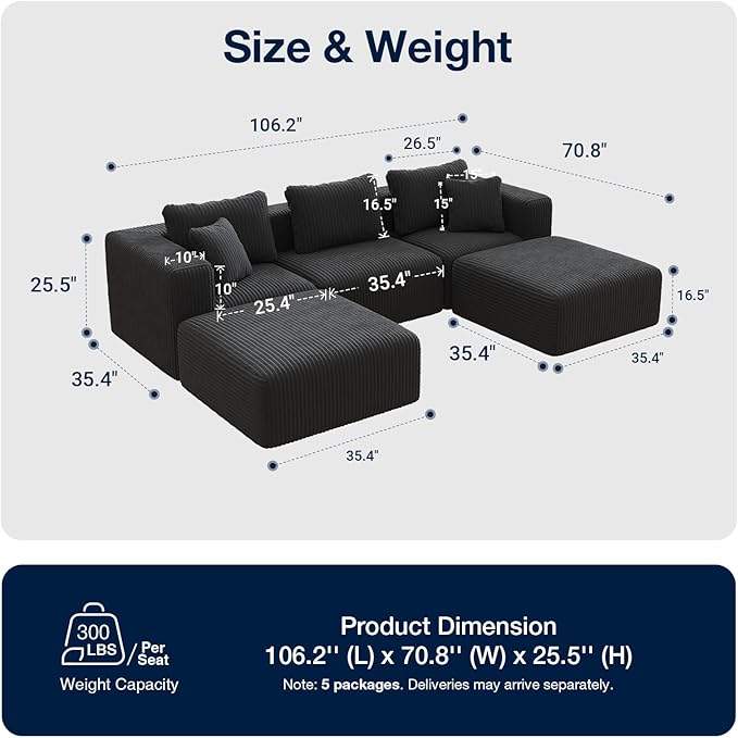 Avenco 106.2” U-Shaped Modular Sectional Sofa Couch - Image 2