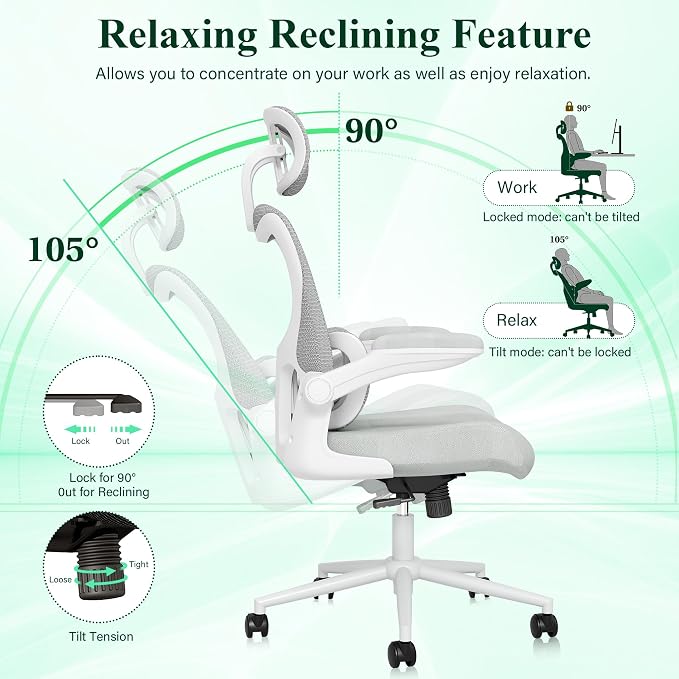 SUNNOW Ergonomic Office Chair, Comfy Mesh Desk Chair, High Back Computer Gaming - Image 8
