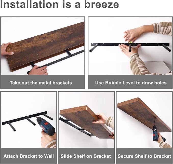 Fixwal Wall Shelves, 35.4" Long Heavy Duty Wall Mounted Rustic Wood Shelves - Image 7