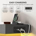LIKIMIO Night Stand with Charging Station, Modern Grey Nightstand with LED - Image 5