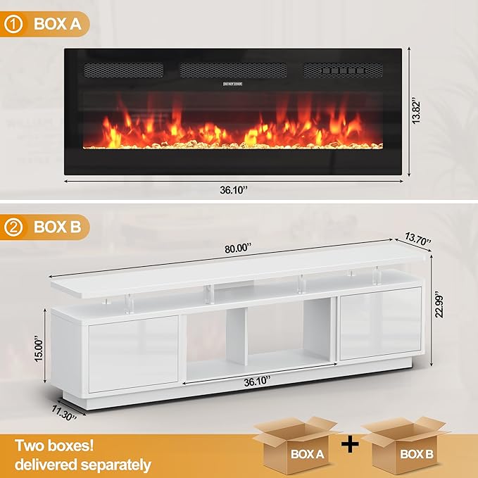 80" Fireplace TV Stand with Double LED Lights - Image 4