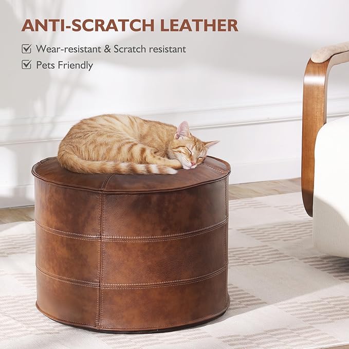 Leather Ottoman, Handmade Stuffed Square Ottoman, Genuine Leather Pouf - Image 4