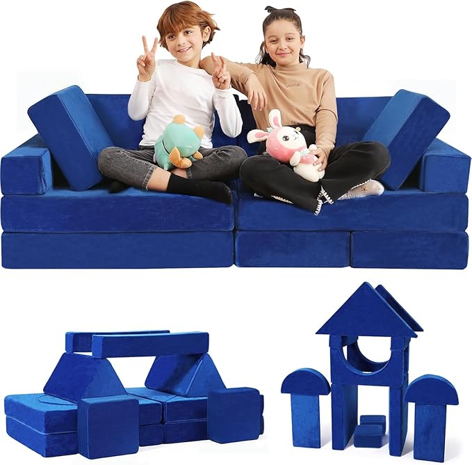 Contour Comfort Kids Couch 14 PC Modular Kids Play Couch Set – Convertible Sofa by Contour+Comfort