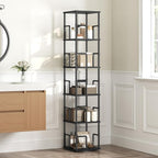 MAHANCRIS 5-Tier Rotating Bookshelf, Freestanding Corner Bookshelf, 360° - Image 7