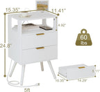 JOONEE White Nightstand with Charging Station and LED Lights, Modern Bedside - Image 2