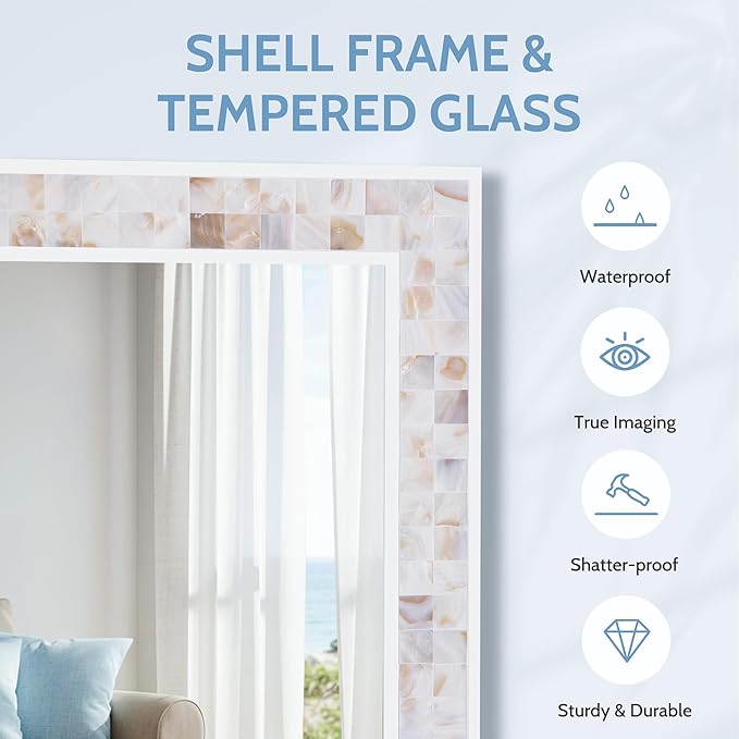 Tanmicoshomy Brown Shell Framed Rectangular Wall Mirrors - Image 4