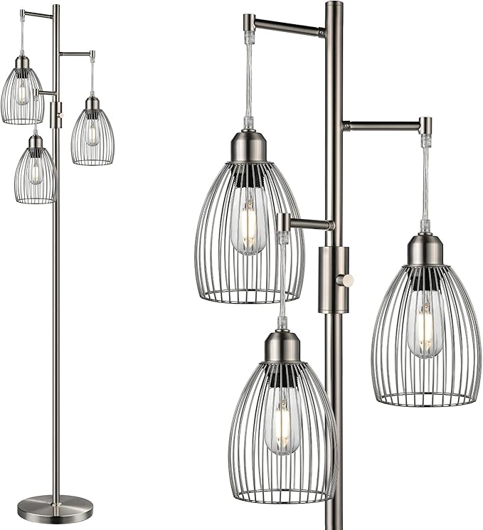 Nintiue Dimmable Floor Lamp, 3 x 800LM LED Edison Bulbs Included, Industrial by Nintiue
