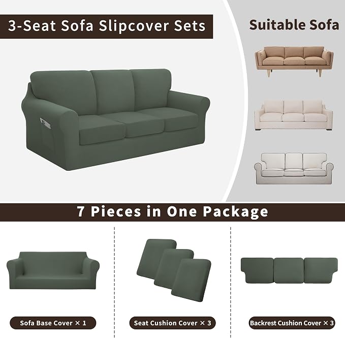 Easy-Going 7 Pieces Stretch Couch Cover Washable Sofa Cover Set - Image 3