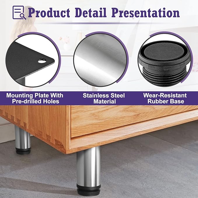 10 Inch Metal Furniture Legs Stainless Steel Adjustable Legs Silver Metal Legs - Image 3