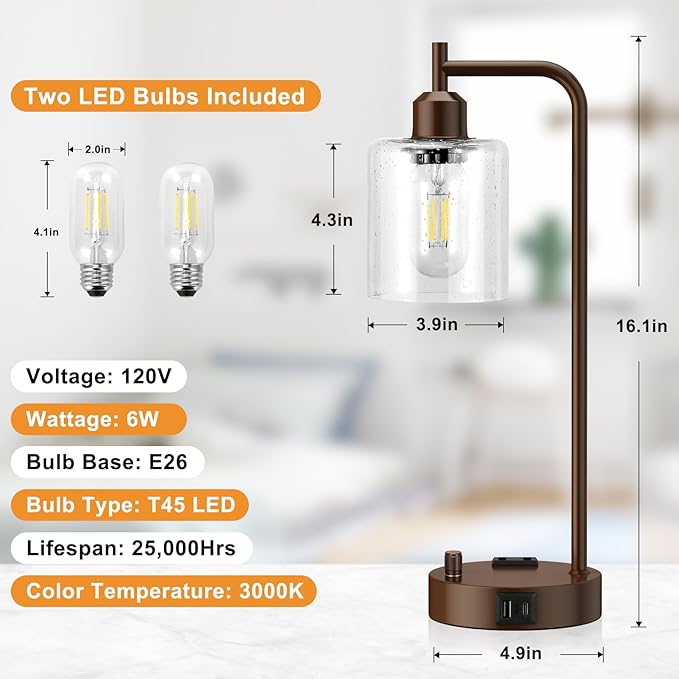 Innqoo Industrial Table Lamps for Bedrooms Set of 2 - Image 6