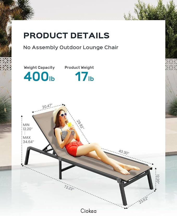 Ciokea Aluminum Foldable Lounge Chairs Set of 2 - Image 2