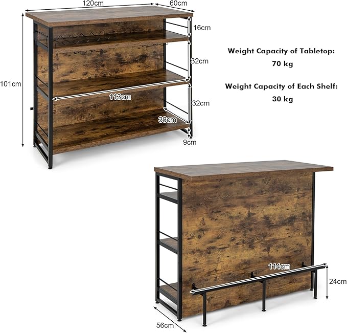 PETSITE Industrial Home Bar Unit, Stationary Kitchen Island w/ 4-Tier Storage - Image 8