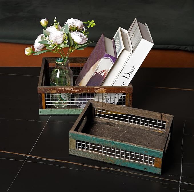 TIMRIS Set of 2 Rustic Wooden Countertop Baskets, Farmhouse Distressed Nesting - Image 6