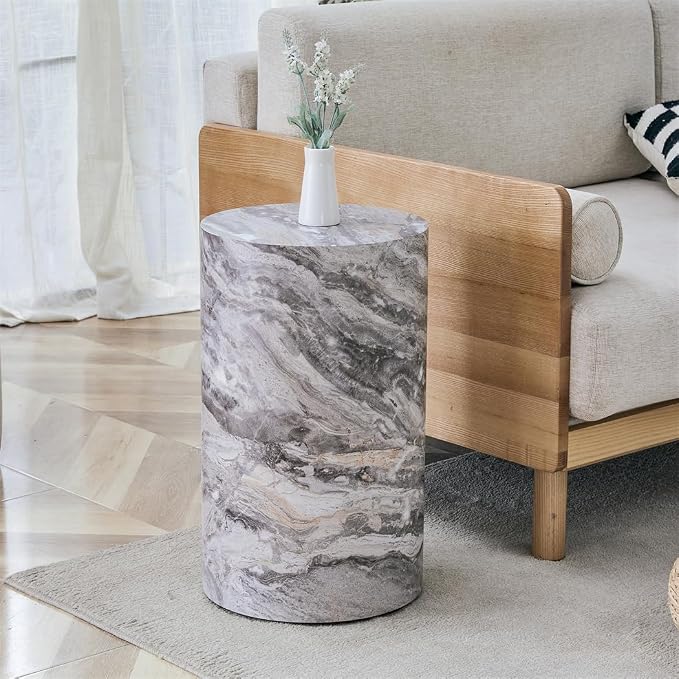 Round End Table Living Room Table, Faux Marble Sofa Couch Side Table, Bedside - Image 7