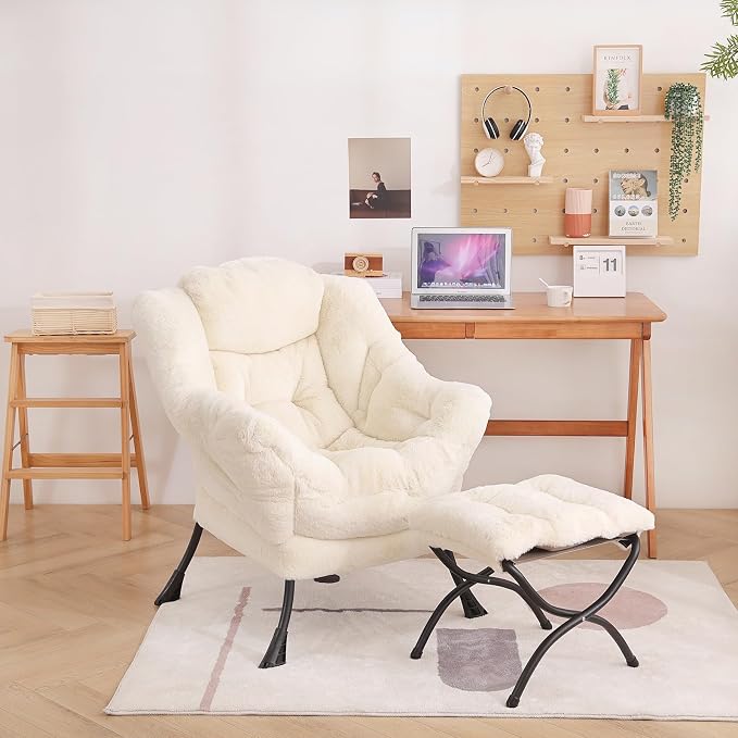 Welnow Lazy Chair with Ottoman, Modern Accent Chair with Armrests and a Side - Image 8