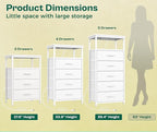 Huuger White Dresser with 5 Drawers & Charging Station, Tall Dresser - Image 5