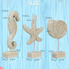 3pcs Wood Handmade Beach Nautical Style Figurines Starfish/Conch/Seahorse - Image 2