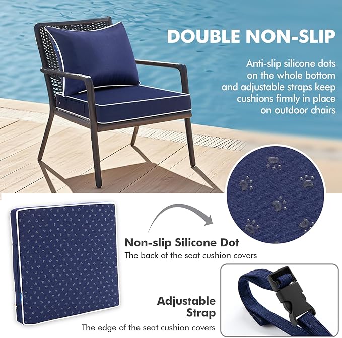 MIULEE Navy Outdoor Seat Cushion 24x24 Inch Waterproof & 3 Year Fade Resistant - Image 4