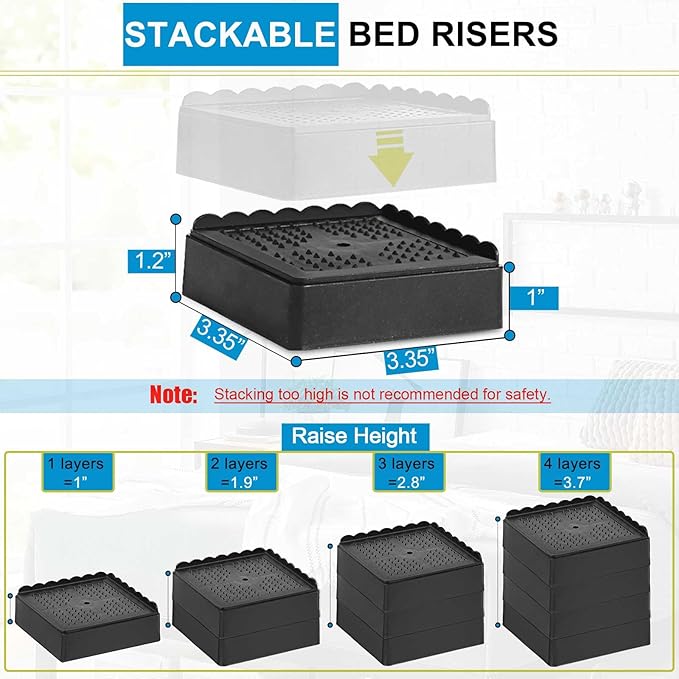 Bed Risers 1 inch, 2 inch, 3 inch, 4 inch Heavy Duty, Adjustable Furniture Riser - Image 2