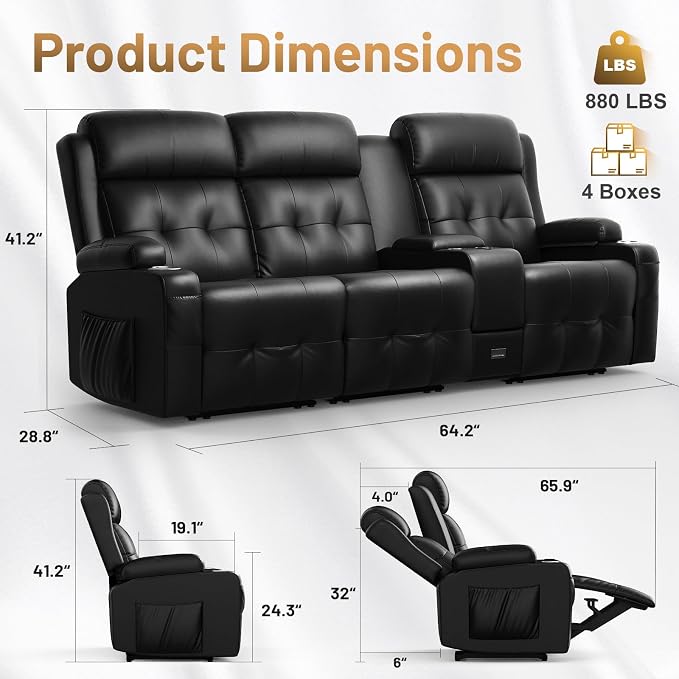 Recliner Sofa Set, Massage Home Theater Set - Image 5
