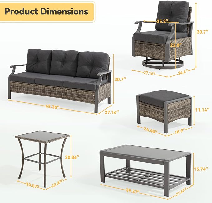 Outdoor Patio Furniture Set, 7 Pieces Outdoor Conversation Sets - Image 2